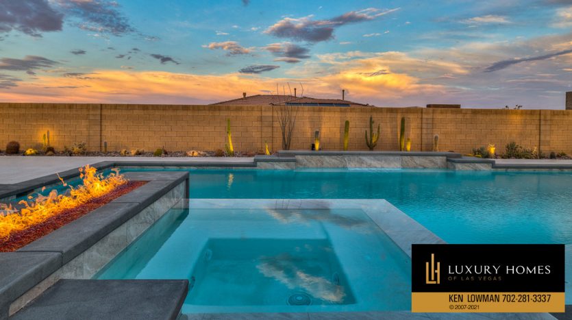 poolside with fire pit at Las Vegas Luxury Home, 8306 Mojave Creek Court, Las Vegas