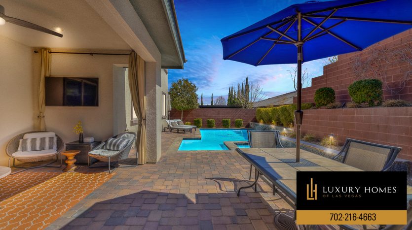 Pool side at Summerlin Luxury Homes for Sale, 10539 Frosted Sky, Las Vegas NV 89135