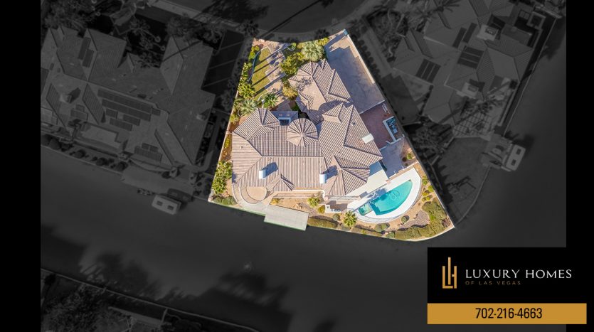 drone view of Pool at The Lakes Las Vegas Home for Sale, 3016 Island View Court, Las Vegas, Nevada 89117