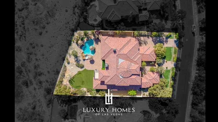 drone view of Queensridge Las Vegas Home for Sale, 9721 Winter Palace Drive, Las Vegas, Nevada 89145
