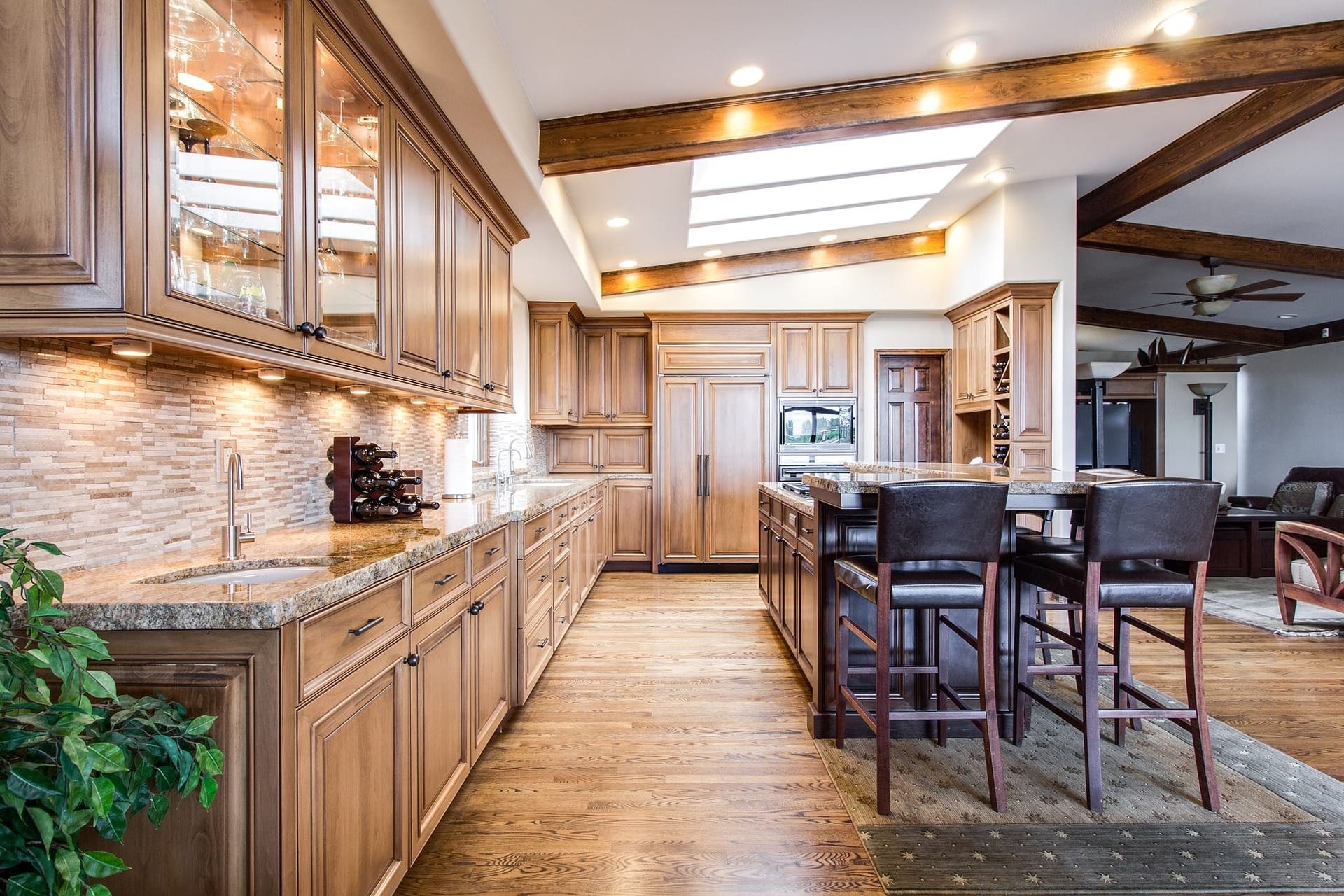 A well-lit kitchen with an island